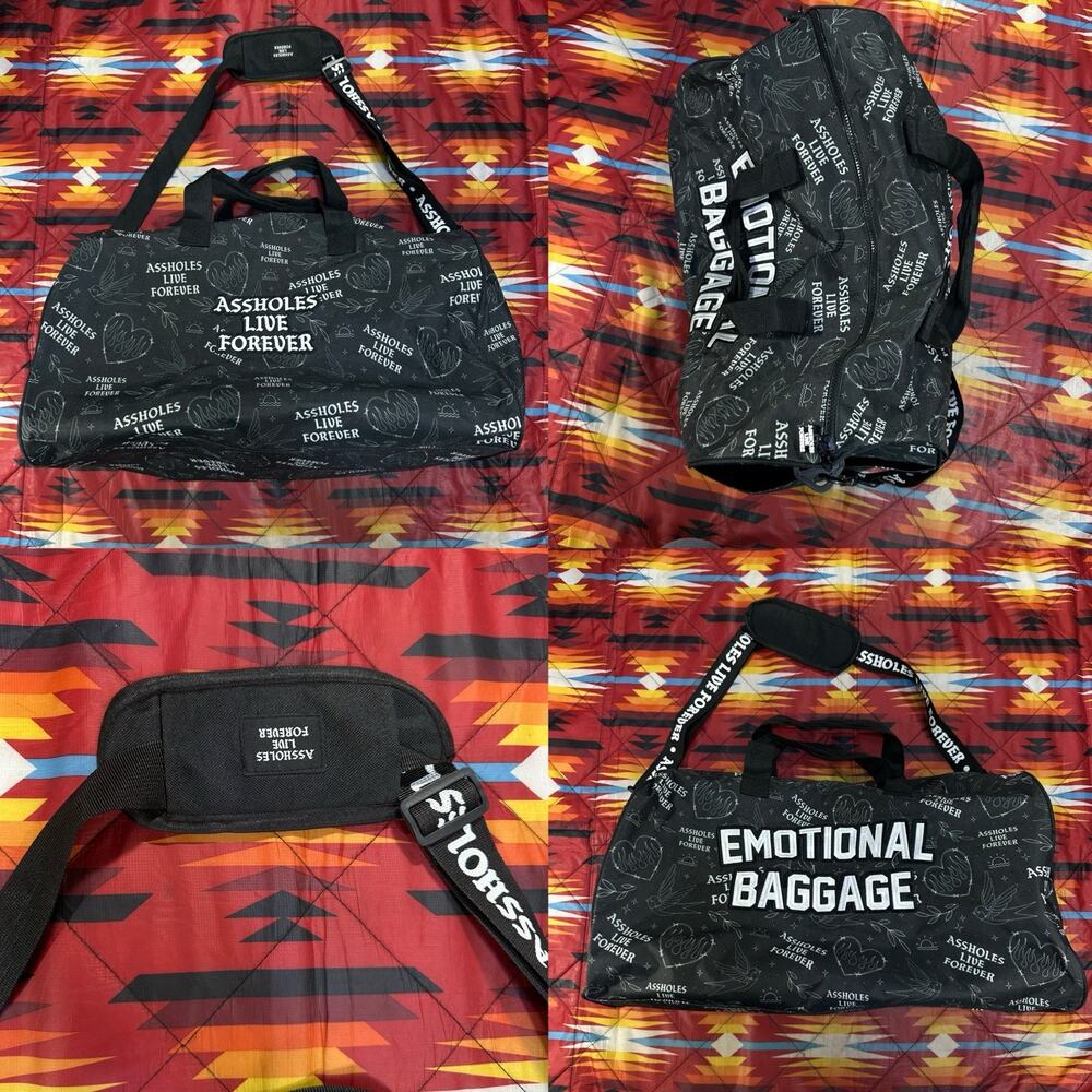 ASSHOLES*S Live Forever Emotional Baggage Duffle Bag Black Gym Bag Heart Dove